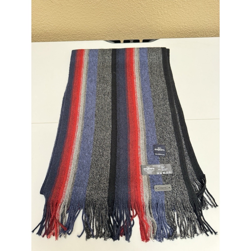 ENGBERS Unisex scarf Striped fringe Multi-colored Wool Blend 10"x68"